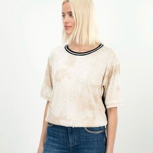 NWOT Liu Jo Cream Sequin Short Sleeve Top